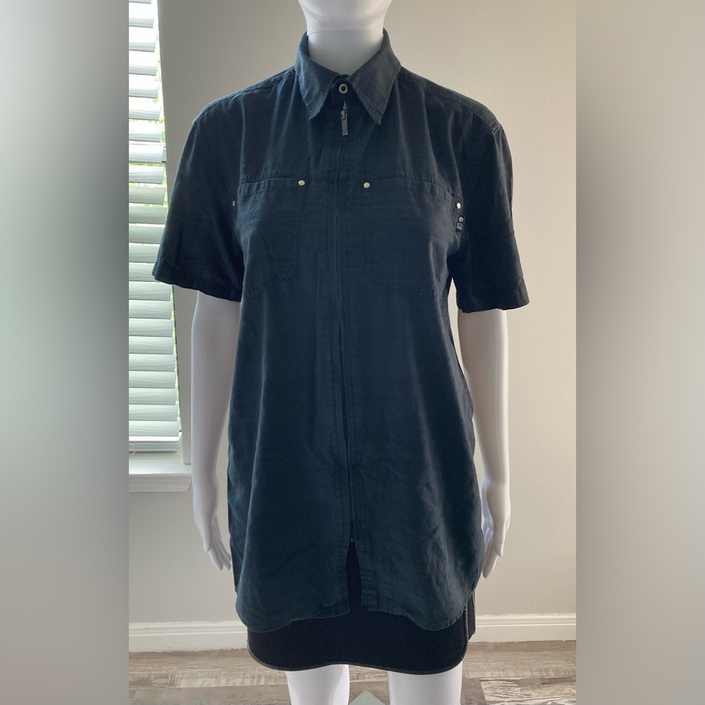 Gianfranco Ferre Dark Navy Short Sleeve Button-Front Shirt